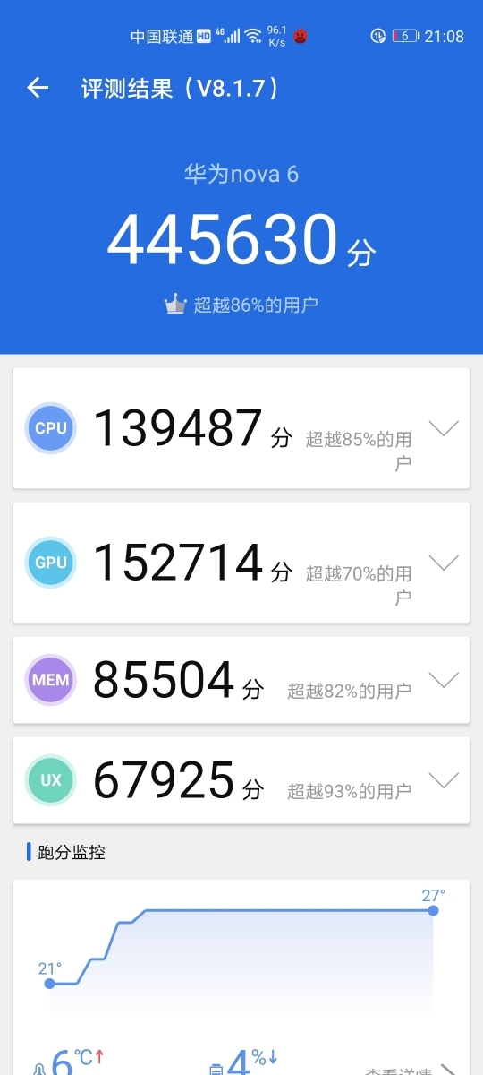 华为nova6跑分安兔兔介绍