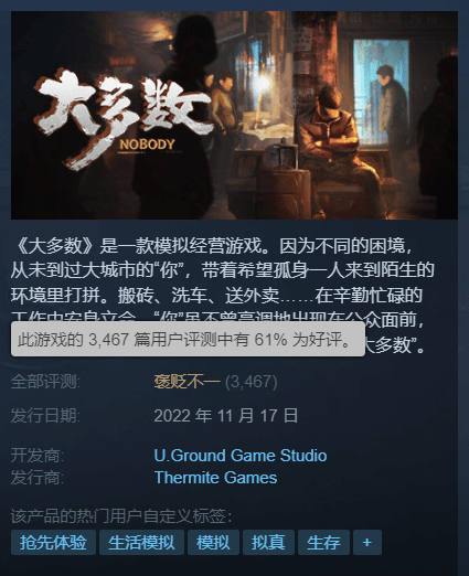 《大多数》Steam版下架！但仍可在其他平台购买